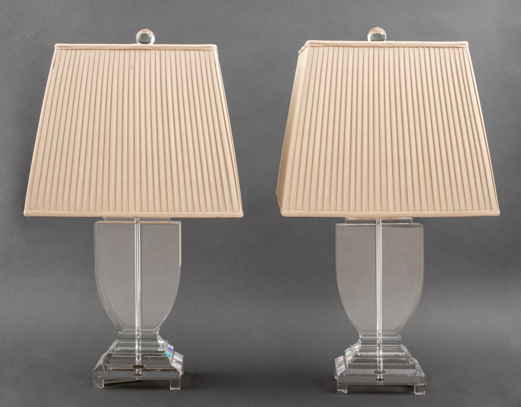 Appraisal: MODERN CRYSTAL GLASS VASIFORM TABLE LAMPS PR Modern pair of