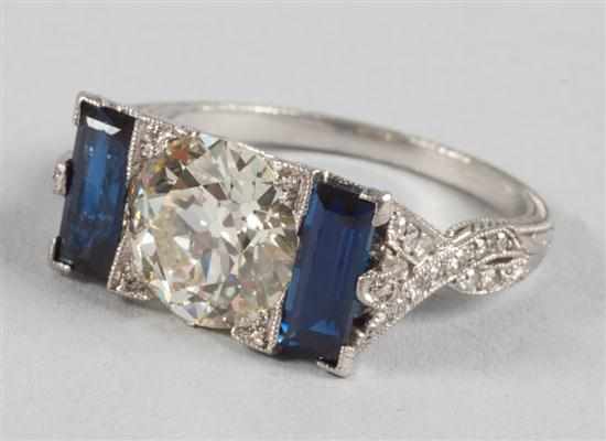 Appraisal: Art Deco diamond and sapphire ring center round-cut diamond approximately