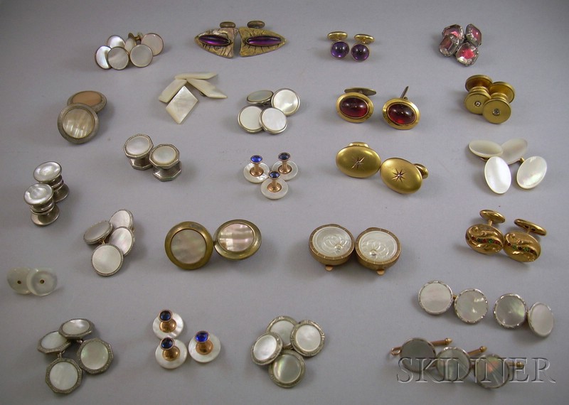 Appraisal: Approximately Twenty-three Pairs of Mother-of-pearl and Gem-set Cuff Links and