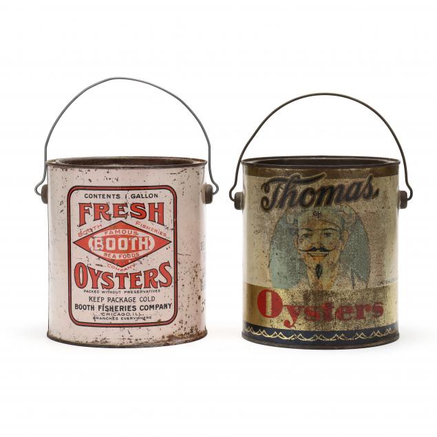 Appraisal: TWO VINTAGE GALLON OYSTER CANS WITH HANDLES Thomas Oysters from