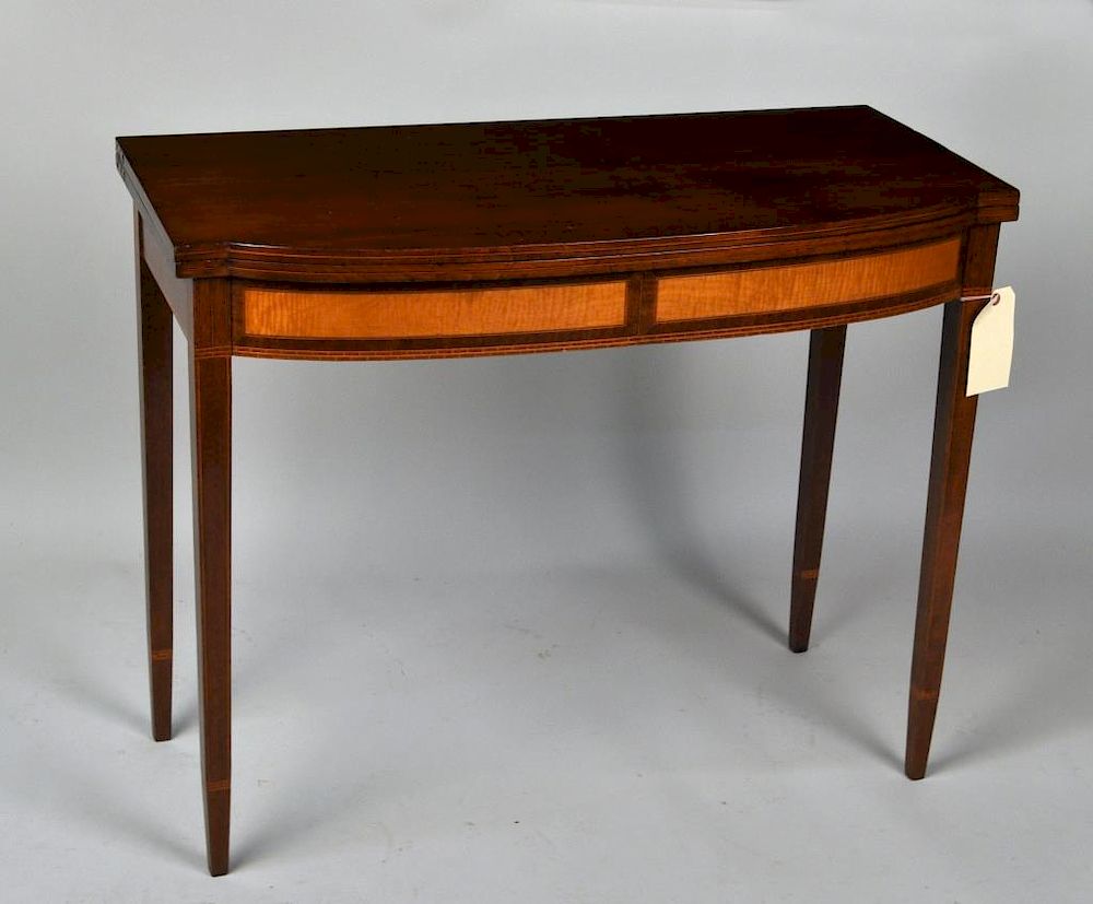 Appraisal: American Hepplewhite Inlaid Card Table with figured maple panels in