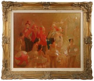 Appraisal: WILLIAM HARNDEN OH NY - Clowns and Showgirls oil on