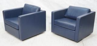 Appraisal: Pr Blue Leather METRO Cube Form Lounge Chairs Sq Pr