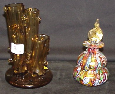 Appraisal: Steuben amber tree trunk form triport vase h along with