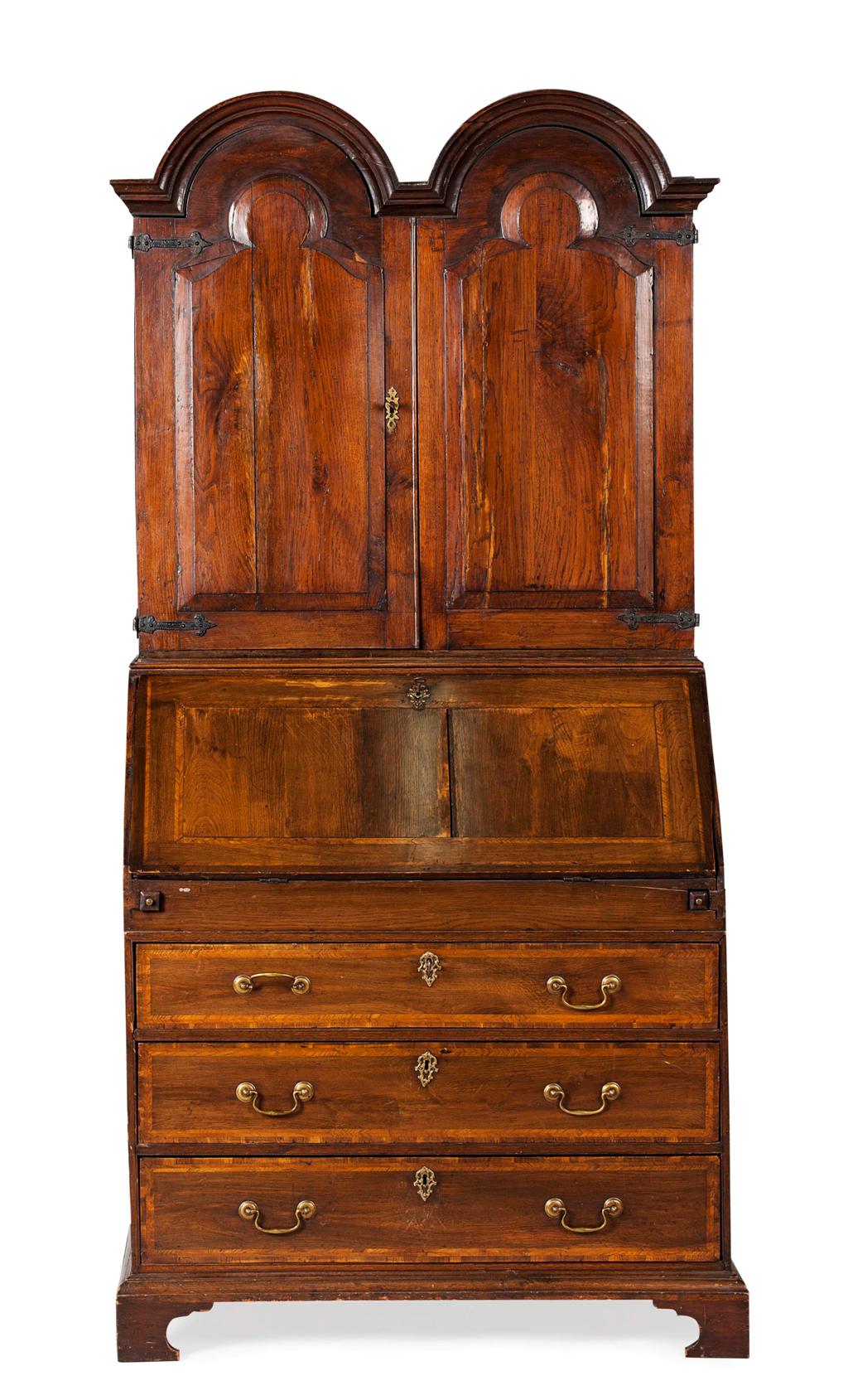 Appraisal: QUEEN ANNE OAK BUREAU BOOKCASE EARLY TH CENTURY the double