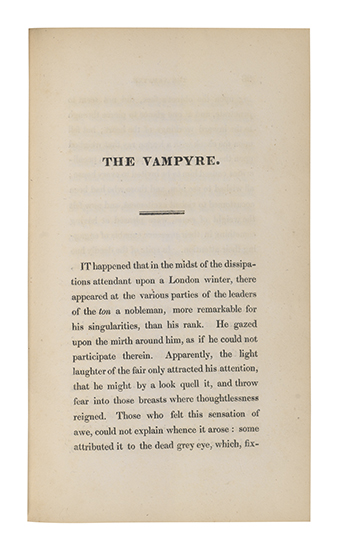 Appraisal: POLIDORI JOHN WILLIAM The Vampyre A Tale xxv i blank