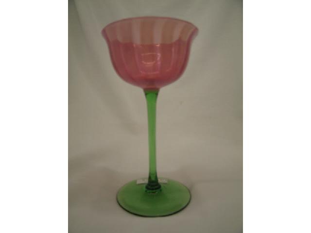 Appraisal: Steuben Oriental Poppy Art Glass Wine pink opalescent bowl emerald