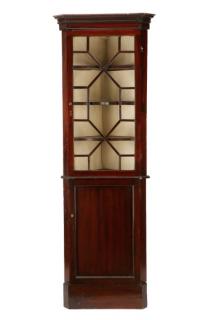 Appraisal: English Mahogany Fretwork Glass Corner Cabinet English early th century