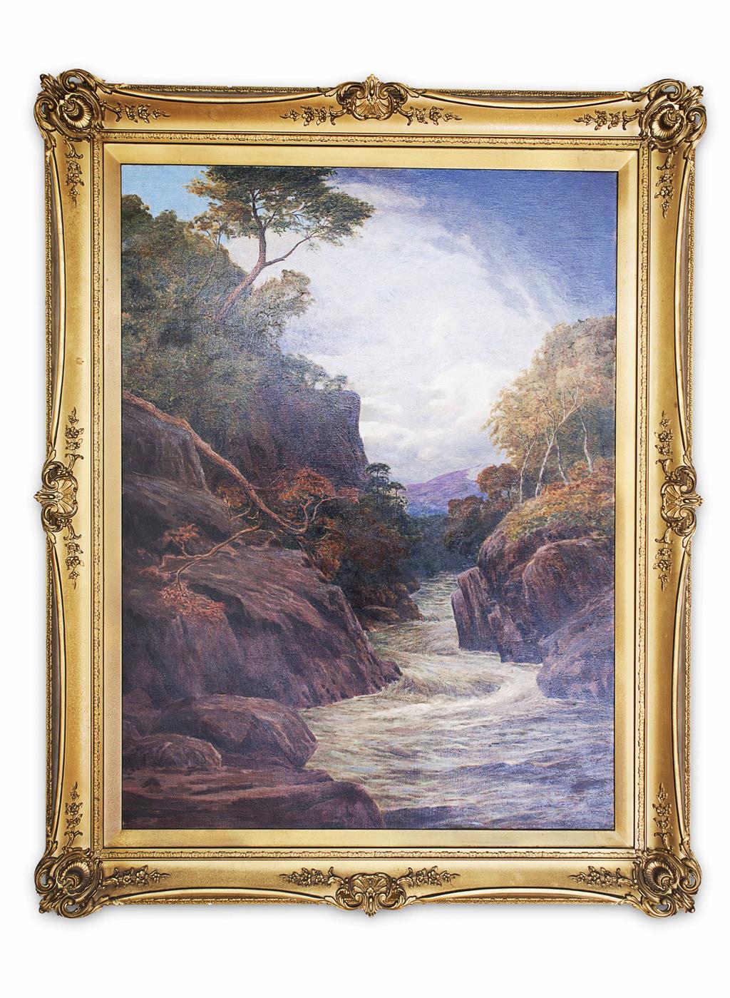 Appraisal: FOLLOWER OF JOHN MACWHIRTER HIGHLAND STREAM IN SPATE oil on