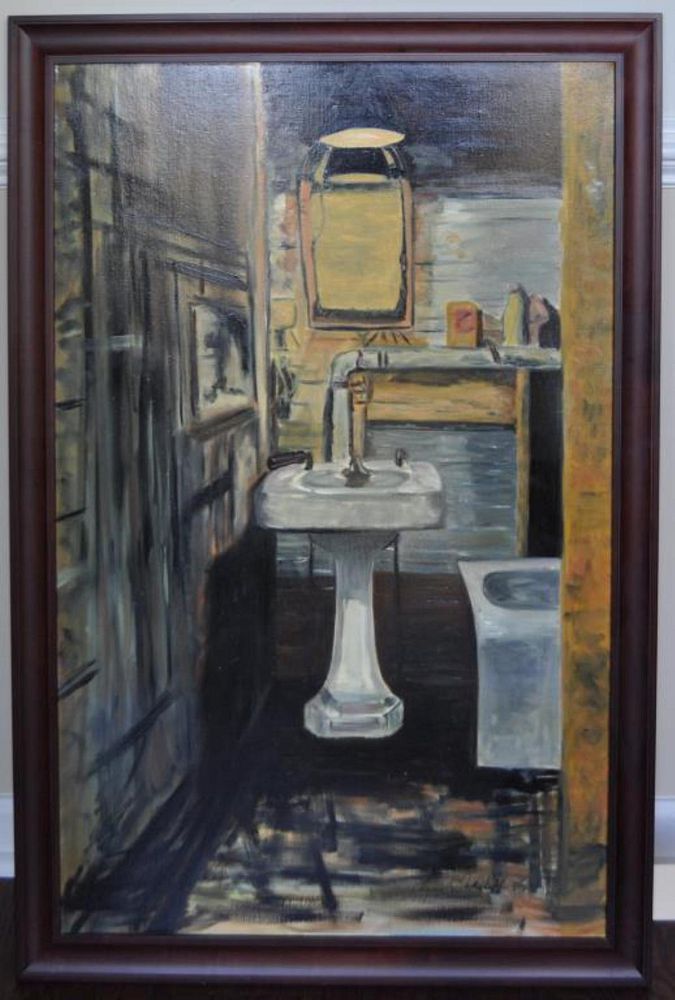 Appraisal: Lewis Sokoloff Interior Scene Washroom O C American th c