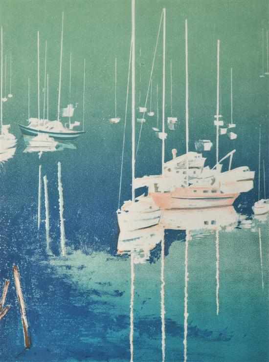 Appraisal: Ron Harbeck active s Docked Boats lithograph uneditioned x cm