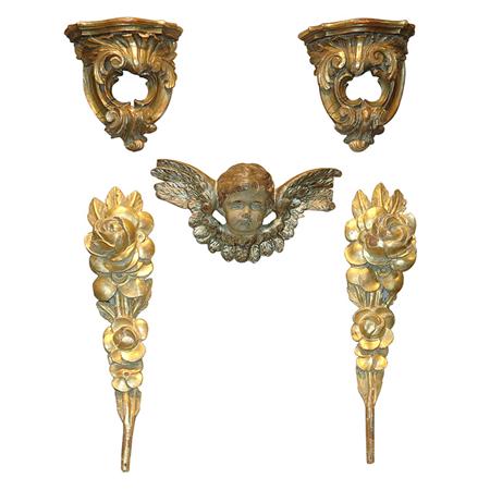 Appraisal: Group of Gilt-Wood Wall Decorations Estimate nbsp nbsp nbsp -