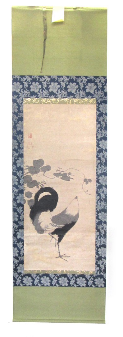 Appraisal: A Japanese scroll painting ink on paper depicting a cockerel