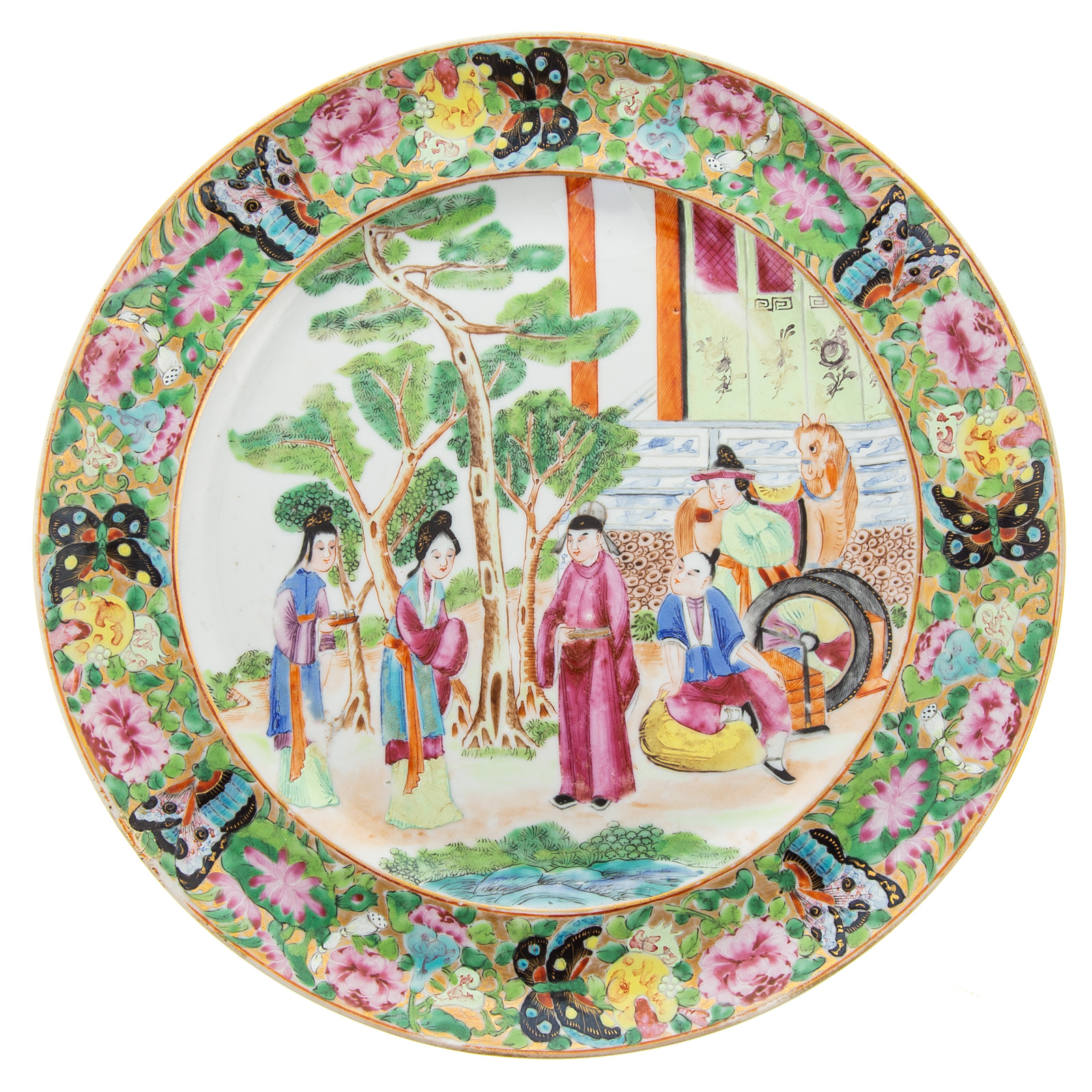 Appraisal: RARE CHINESE EXPORT DATED ROSE MANDARIN PLATE Dated floral and