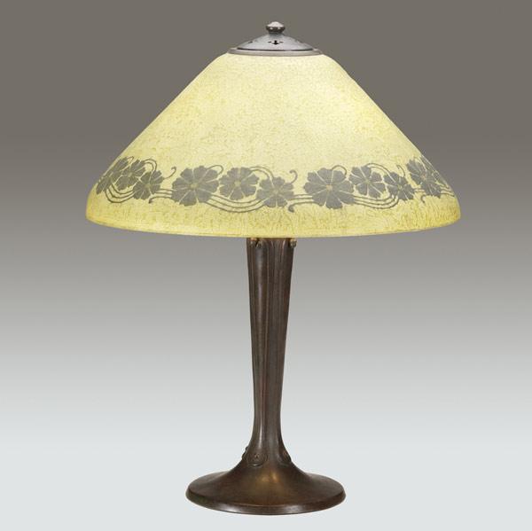 Appraisal: HANDEL Table lamp with a Mosserine shade obverse-painted with a