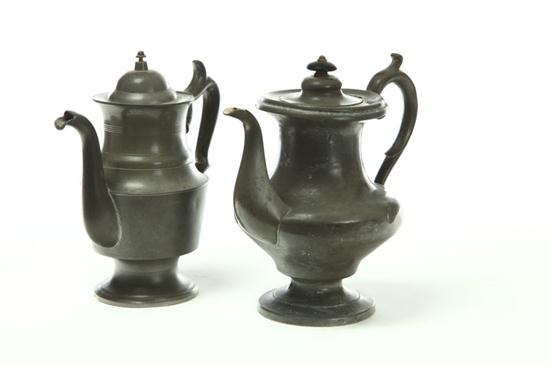 Appraisal: TWO PEWTER COFFEE POTS American mid th century Earlier one