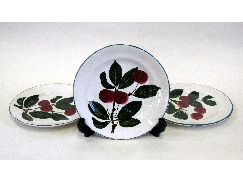 Appraisal: Three Wemyss small plates each decorated with cherries painted marks