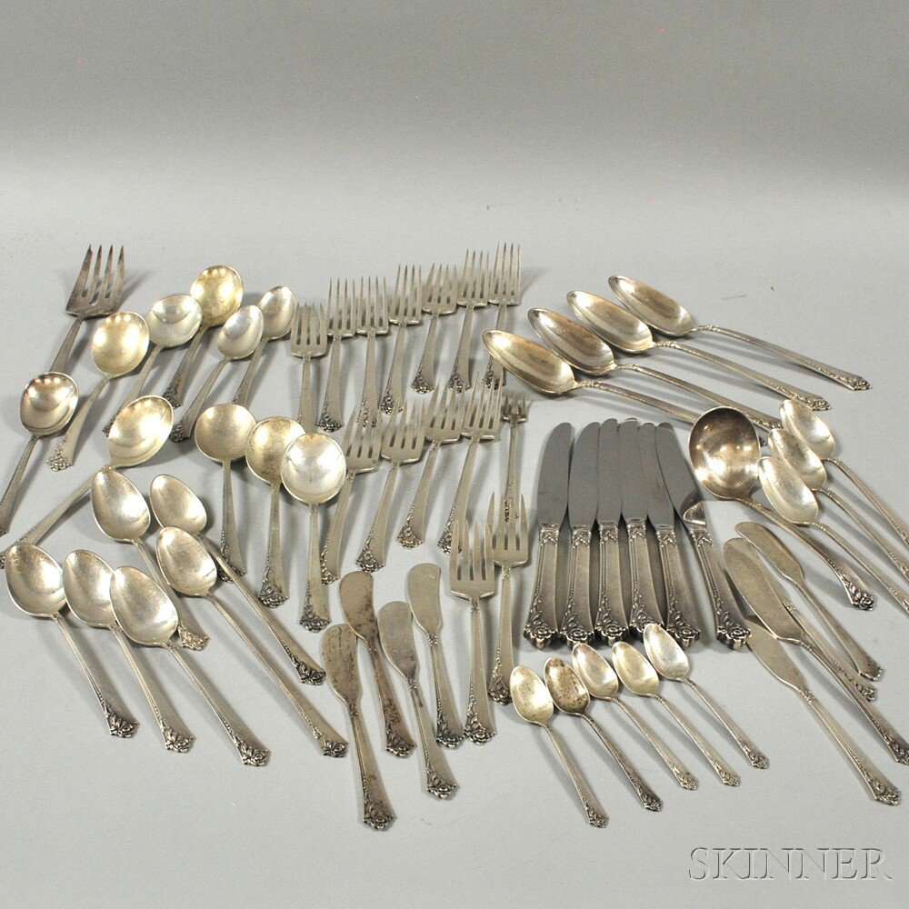 Appraisal: Heirloom Damask Rose Sterling Silver Partial Flatware Service comprised of