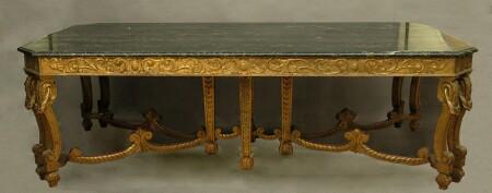 Appraisal: Large Louis XIV-Style Carved Giltwood Marble-Top Center Table in x