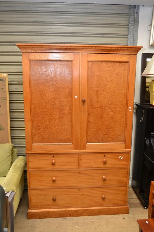 Appraisal: AN ANTIQUE STYLE LINEN PRESS WITH BIRDSEYE INSETS TO DOORS