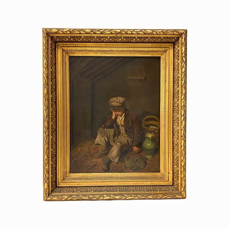 Appraisal: Oil on Canvas of a Dutch Boy in a Barn