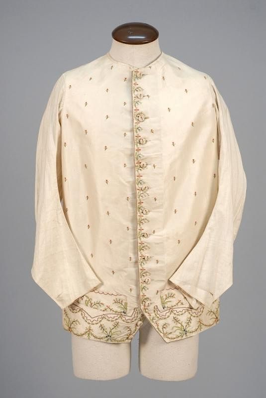 Appraisal: GENTS SLEEVED WAISTCOAT th C Cream faille with polychrome tambour