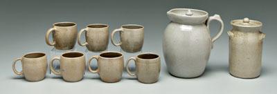 Appraisal: Nine pieces Ben Owen pottery all salt glazed lidded pitcher