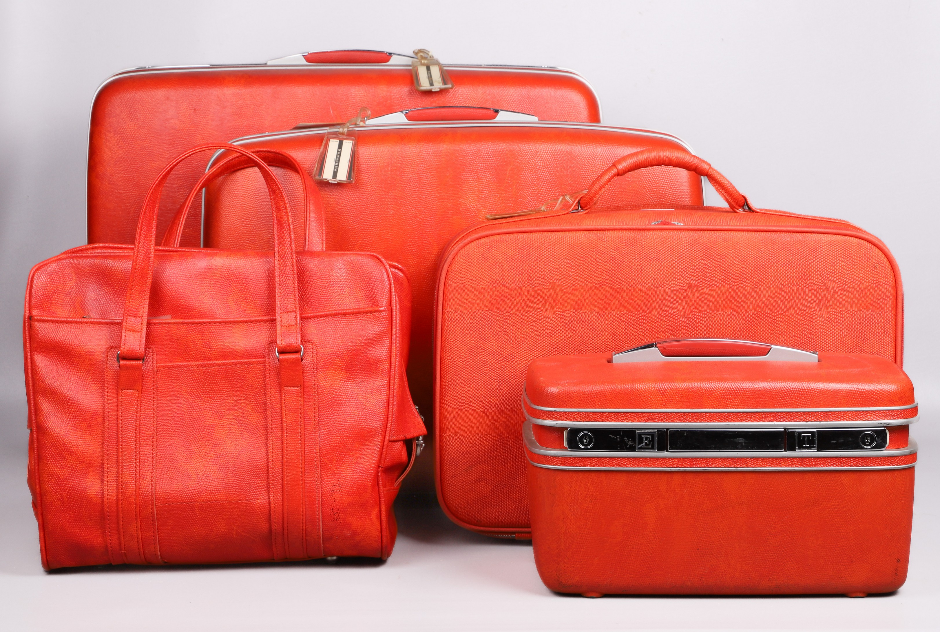 Appraisal: Custom orange Samsonite -pc luggage to include suitcase L H