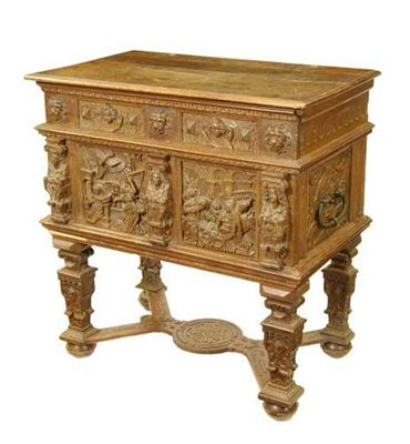 Appraisal: A Franco Flemish carved oak chest on stand the hinged