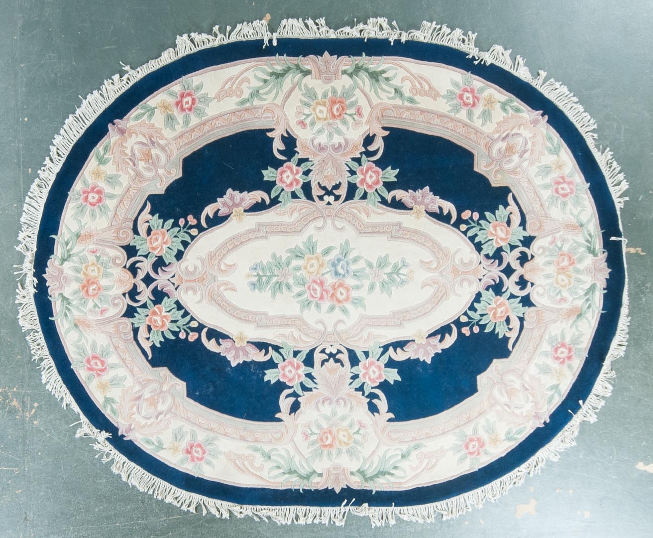 Appraisal: Aubusson tufted oval rug x China circa