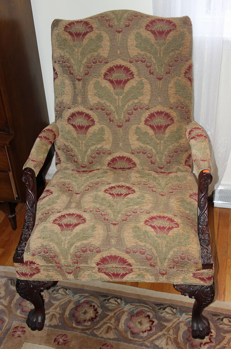 Appraisal: Chippendale carved upholstered lolling chair mahogany