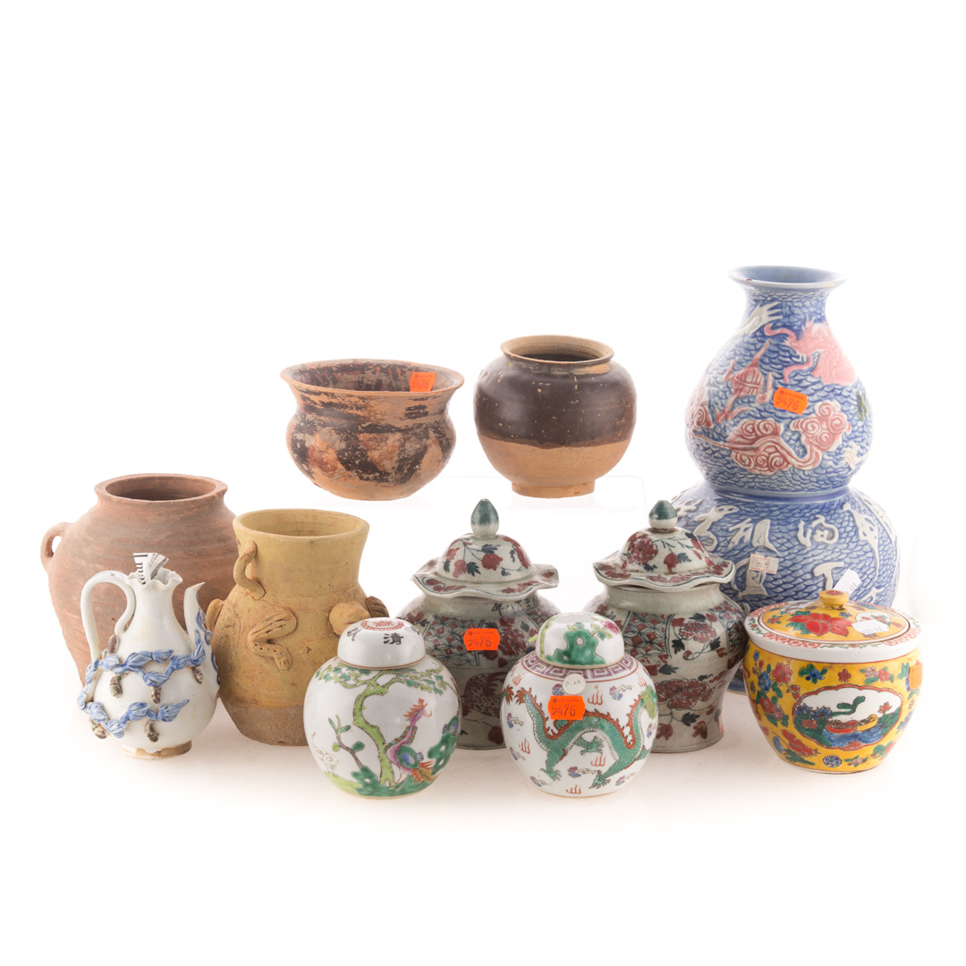 Appraisal: Chinese porcelain and pottery articles including covered ginger jars double