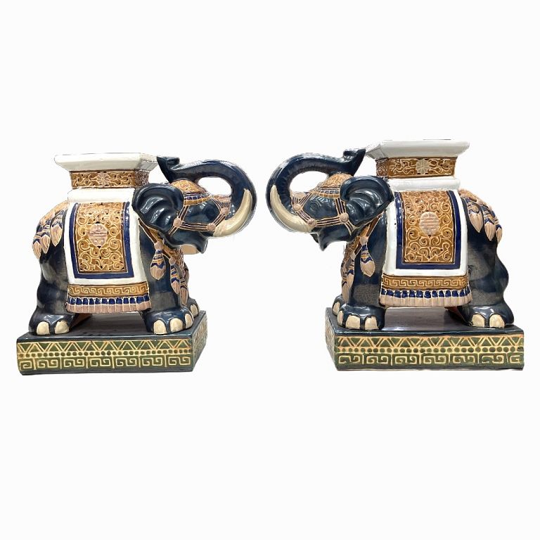 Appraisal: Pair of Porcelain Elephant Sculptures Figures Pair of Porcelain Elephant