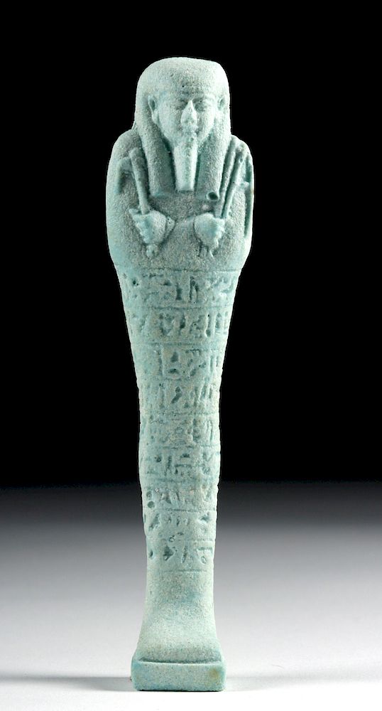 Appraisal: Egyptian Faience Ushabti w Inscription Egypt Late Dynastic Period Thebes