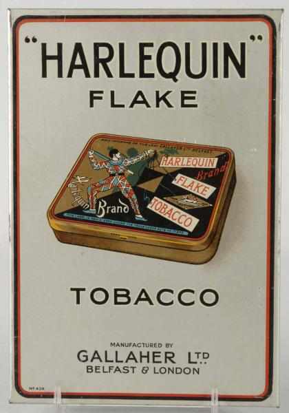 Appraisal: Harlequin Flake Tobacco Advertising Sign Description Manufactured by Gallagher Limited