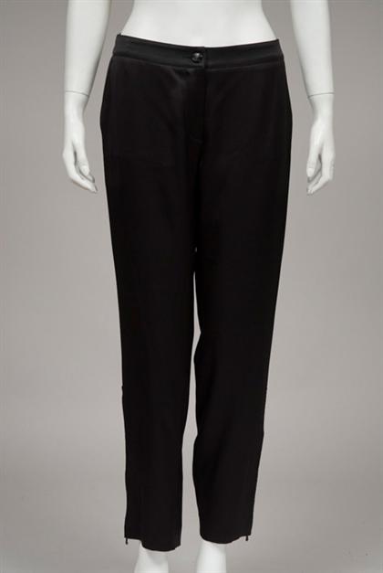 Appraisal: Chanel black silk satin evening trousers fall With flat waistband