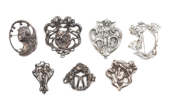 Appraisal: Sale Lot A Collection of Seven Art Nouveau Silver and