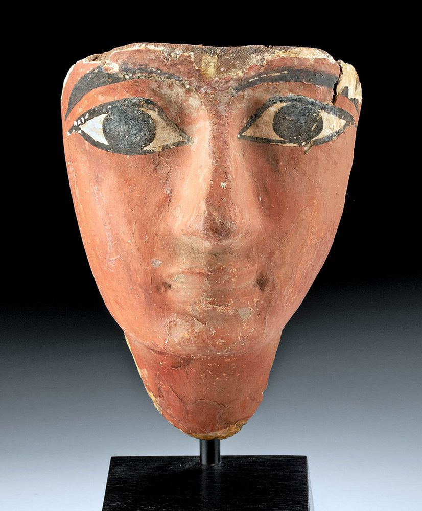 Appraisal: Fine Egyptian Painted Gesso Cedar Mummy Mask Egypt Late Dynastic