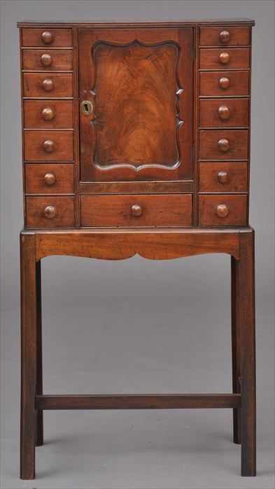 Appraisal: GEORGE III MAHOGANY AND OAK COLLECTOR'S CABINET ON STAND The