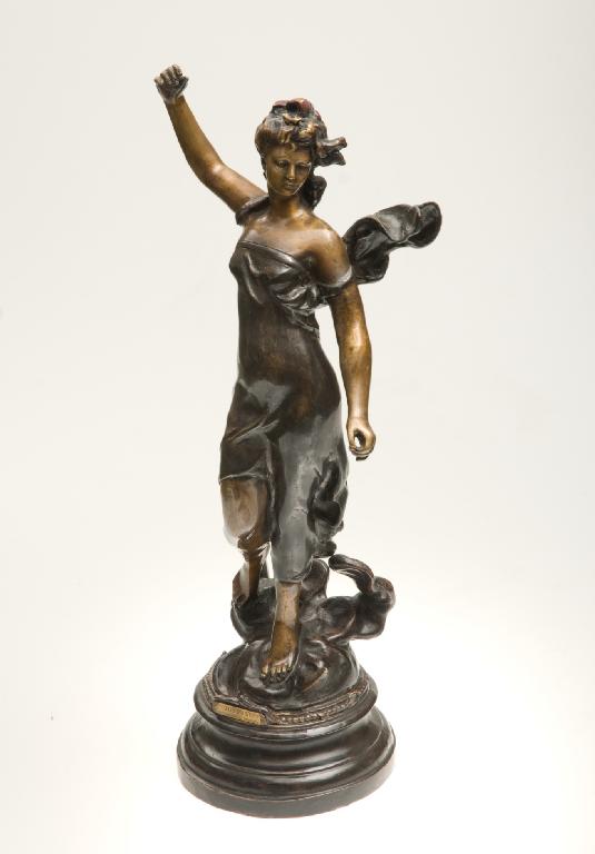 Appraisal: LESUEUR DELAVIGNE JOYEUSE PATINATED BRONZE FIGURE with gilt and dark