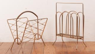 Appraisal: Mid Two mid-century brass magazine racks one with an arched