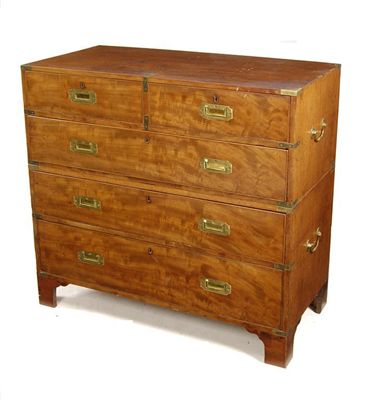 Appraisal: A mahogany chest in campaign style in two parts with