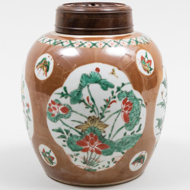 Appraisal: Chinese Caf au Lait Ground Porcelain Ginger Jar and a