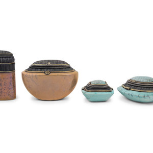 Appraisal: Four Studio Ceramic Glazed and Parcel Gilt Lidded Bowls of