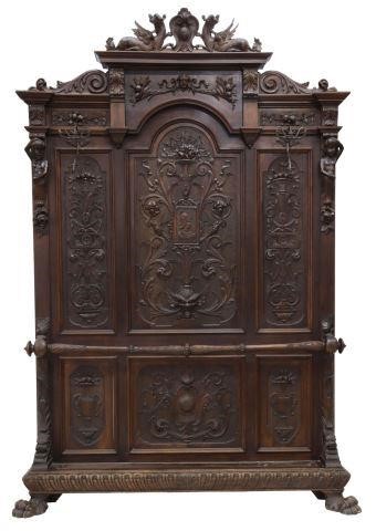 Appraisal: Italian Renaissance Revival figural carved walnut hall tree early th