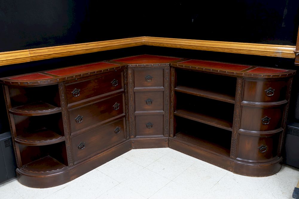 Appraisal: Romweber Jacobean Oak Corner Unit W Drawers And Romweber Jacobean