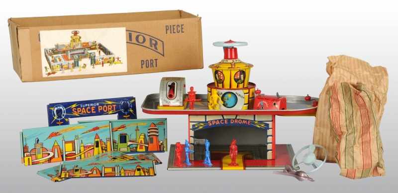 Appraisal: Tin Litho Superior Toy Space Port Set Description Complete with