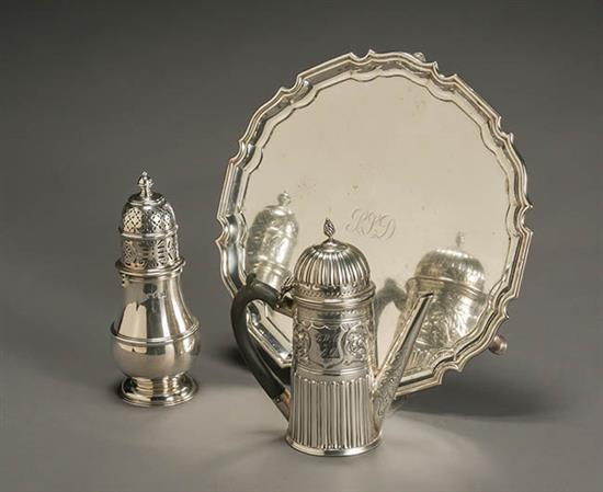 Appraisal: English Silver Coffeepot Caster and Footed Salver London The coffeepot