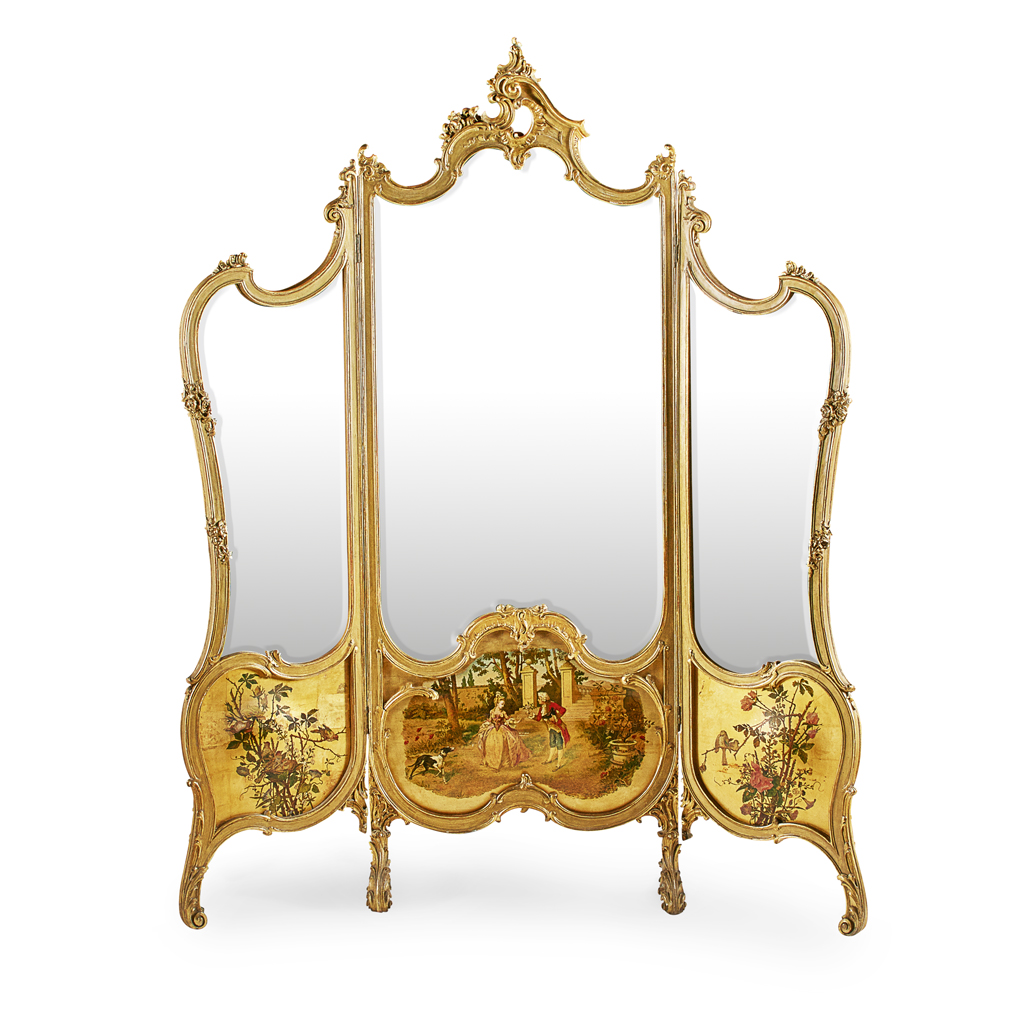 Appraisal: FRENCH ROCOCO STYLE GILTWOOD AND VERNIS MARTIN THREE FOLD DRESSING