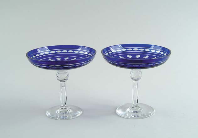 Appraisal: PAIR OF CUT BLUE TO CLEAR BOHEMIAN TYPE GLASS COMPOTES